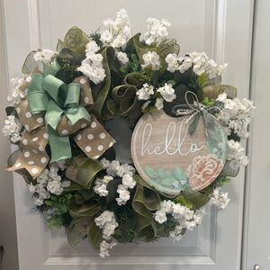 Floral Wreath with Polka Dot and Green Bows